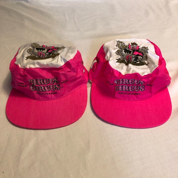 Pair of Vintage Circus Circus Las Vegas Hotel and Casino SnapBack Caps Neon Pink - Picture 1 of 6